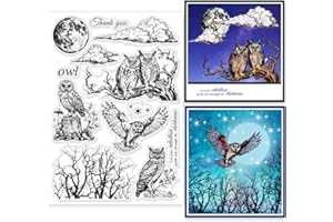 ‎GLOBLELAND GLOBLELAND Klare Stempel Mit Eulen Und Mondmotiv Klare Stempel Mit Verwelktem Baum Mond Und Wolken Silikonstempel Für DIY Scrapbooking Fotoalben Dekorative Karten Heimdekoration 5.83x8.27 inch