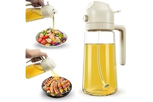 Dictien Spruzzatore per olio 2 in 1,Spruzzo di Olio per Friggitrice ad Aria Calda 470ml,Spray Olio Per Friggitrice ad Aria, Erogatore di Olio Della Bottiglia da Cucina per Cucina (Beige)