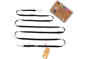 KURI PAI® Guinzaglio per cani da 3 metri, confortevole, regolabile in 3 modi, per 2 cani, doppio per cani, a tracolla, sostenibile in bambù | S (larghezza 1,5 cm) per cani piccoli - Nero