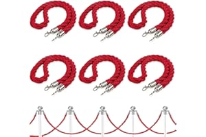 XINLTC Corda per Stanchion In Velluto Rosso (6pz)- L150 x D3 cm, Cordone Intrecciato Corda Il Controllo Della Folla Con Ganci Placcati In Argento, Per Hotel, Ristorante, Cinema, VIP Area