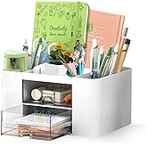 Shuttle Art Desk Organizer with 2 Drawers | Multi-Functional Stationery Holder for Office, Study Table, Home | 5 Compartment 