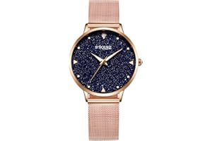 Alienwork IK Shine Montre Femme Cadran en marbre véritable Bracelet Maille