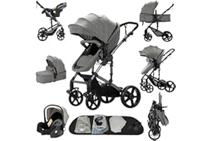 Prokoke Carrito Bebe 3 en 1, Carrito Bebe con Empuje Reversible de Dos Vías, Carro 3 Piezas con Estructura de Aleación Aluminio, Cochecito Tres Piezas Para Recién Nacidos (grey 588)