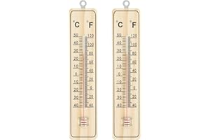 com-four® Termometro 2x - Termometro per legno per interni - Misuratore di temperatura con scala in gradi Celsius e gradi Fahrenheit (02 pezzi - 22x5x1cm)