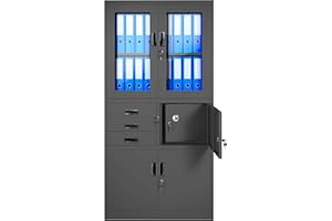 ‎JAN NOWAK Jan Nowak Aktenschrank C018S Büroschrank Metallschrank Tresor Safe Geheimfach Flügeltüren Schubladen Pulverbeschichtung Stahlblech 185 cm x 90 cm x 40 cm (H x B x T) (Anthrazit)