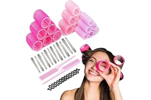 ‎PHANTASY Phantasy® Lockenwickler Große Locken Set 33 Stücke, Locken Ohne Hitze mit 12 Stücke Entenschnabelclips Jumbo Groß Kleine Selbsthaftend Hair Rollers 45 mm 36mm 25mm für Lange Mittlere Kleine Haar