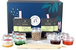 Green Chiller Fruit Bubble Tea Kit | 4 Different Fruit Tea Flavours | 4 - Popping Boba & Jelly Toppings | Vegan & Gluten free(Serves 4) | Tapioca pearls bubble tea | Green tea bags by Boba Bar London.