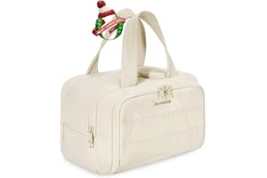 BAGSMART Reise Kulturbeutel Kulturtasche Damen, Große, Weit Offene Reisetasche für Frauen, Toiletry Bag Kosmetiktasche Make up Organizer mit Griff für Zubehör, Essentials, Toilettenartikel, Beige