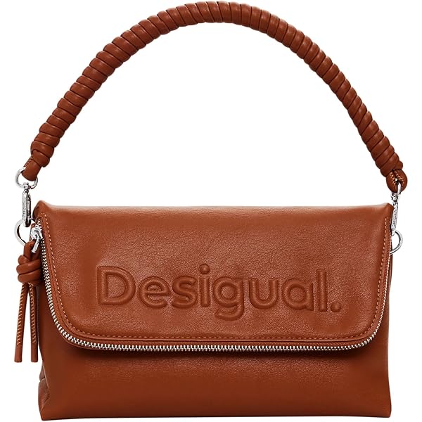 Borsa A Mano Desigual In Poliuretano Donna - Farfalla Ricamata, Colore Marrone, Collezione FW24