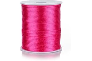 FQTANJU 2mm Nylon Satin Cord, 100 Yards Nylon Cord Satin String for Bracelet Jewelry Making Silky Rattail Macrame Trim Cord Necklace Bulk Beading Thread Kumihimo Chinese Knot Craft (Hot Pink)