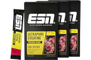 ‎ESN ESN Ultrapure Creatine Monohydrate Sticks, 3 x 30 Sticks, 90 Portionen, Fresh Cherry, Creatin Pulver, mikrofein & perfekt löslich, vegan - made in Germany