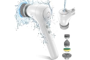 iDEEBO Elektrische Reinigungsbürste Bad, Handheld Cleaning Brush für Haushalt mit 4 Bürstenkopfe, Spin Scrubber für Haushalt/Boden/Autoreifen, Typ-C Schnellladung, 2 Modi