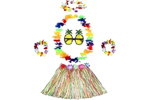 NITAIUN 6 Pezzi Kit per Costumi da Gonna Hula, Costume da Hula Hawaiano con Ghirlanda Collana Bracciale Fascia per Capelli Ananas Occhiali per Cheerleading, Halloween, Festa Hawaiana