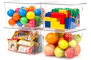 HPYLIF·H Kühlschrank Organizer Stapelbar, Aufbewahrung Kühlschrank, Küchen Organizer für den Einsatz in Kühlschränken, Küchen, Schränken und Schubladen BPA frei (4 Stück mit Deckel, L(29x19x15CM))