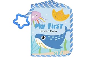 Lanpn Mi Primer Álbum de Fotos de Bebé Contiene 17 Fotos de 10x15 cm, Libro Familiar de Tela Suave con Tarjeta de Nombre y Pegatinas de Etiquetas de Nombre, Regalo de Recuerdo de Tela para Memoria de