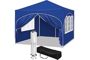 WOLTU Pabellón de Jardín Cenador Plegable Pérgola con Techo Carpa para Exteriores de Tela Oxford, 3x3 m, con Paredes Laterales Altura Ajustable para Camping y Playa,Azul