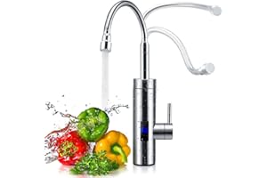 STRIXORN Rubinetto con scaldabagno istantaneo, rubinetto a 360°, 3000 W, rubinetto in acciaio inox con indicatore di temperatura LCD per cucina, giardino e roulotte (A)