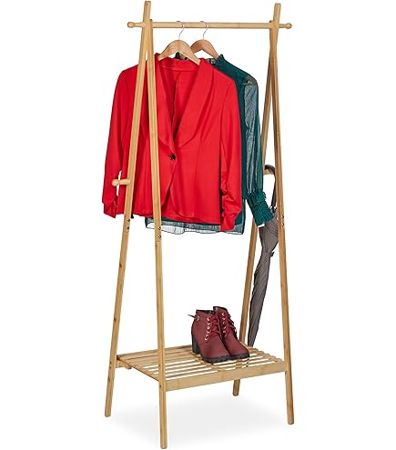 Valet De Chambre Roulant HOMCOM En Bambou - Avec Cintres, Tringle à Pantalons, Plateau Et étagère - 105 Cm