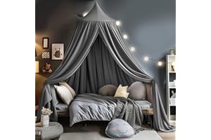 SESAMIS Baldachin Kinderzimmer, Betthimmel Babybett Kinderzimmer 4 Farben, Hängende Rund Princess Insektennetz Moskitonetz, Für Kinderzimmer und Spielzimmer Dekoration，56 * 230 * 450cm (Grau)
