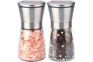 H&S Salt and Pepper Grinder Set - Manual Mill Grinders for Kitchen - Glass and Stainless Steel Spice Mills with Adjustable Coarseness - Easy to Use and Fill - Large Capacity