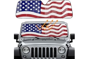 Big Hippo Pare-Soleil pour Pare-Brise, Drapeau américain pour Jeep Wrangler Rubicon Sahara TJ JK JKU 2 et 4 Portes 2007-2020 - Pare-Soleil de Voiture pour Garder Le véhicule au Frais