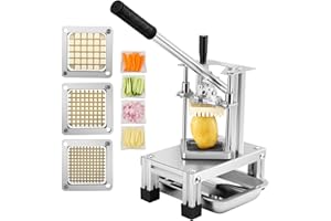 Ovshnrr Cortador de Patatas Fritas Profesional, Cortadora de Verduras Comercial, con Cuchillas de Acero Inoxidable 304 de Tamaño 1/4" 1/2" 3/8" para Batatas, Zanahorias y Pepinos (Equipo, 1)