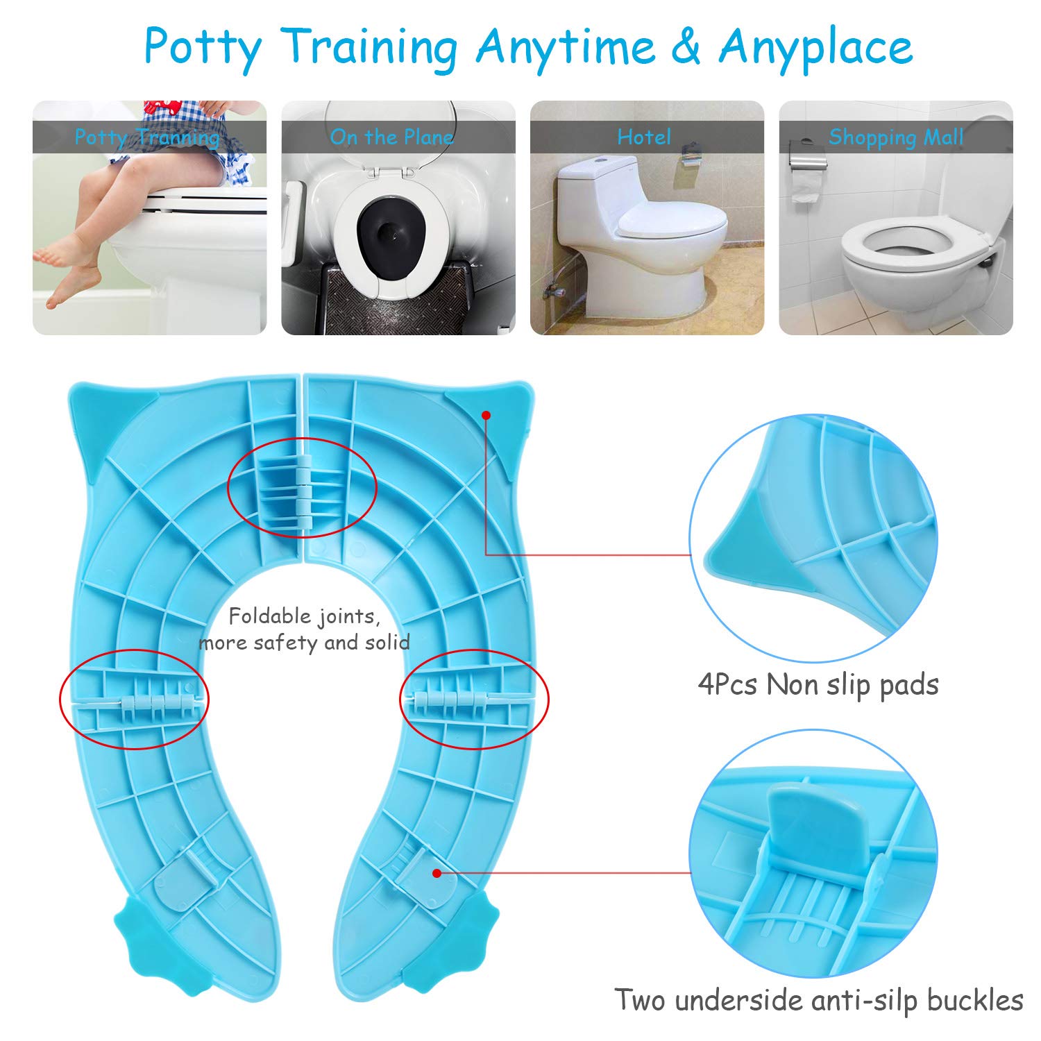 Ninos Plegable Reductor Wc Adaptador Asientos Inodoro Tapa Wc De Entrenamiento Con Bolsa De Transport Para Casa Azul Viaje Y Al Aire Libre Para Bebes Bellestyle Asiento De Inodoro Para Ninos Bebe