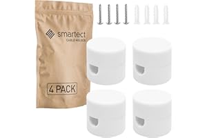 smartect Support Mural et plafonnier pour Câbles [4 pièces, Blanc, Ø20x18 mm] Fixation au Plafond avec vis et chevilles, Support de Câble en saillie pour vos projets DIY