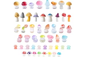 BDYLYS 50Pcs Mini Resin mushrooms decorations Glow in the Dark Tiny Mushroom Figures for Miniature Fairy Gardens, Micro Landscapes, Aquariums, Bonsai & Fish Tank Decorations (Mushrooms)