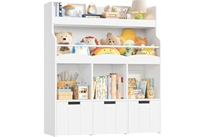 HOCSOK Kid‘s Toy Storage Unit, Children's Bookcase Kids Storage Unit with 3 Removable Boxes and Storage Shelves, Toy Box Organiser for Nursery, Kindergarten, Playroom, 110x100x30cm