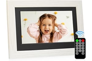 GOLONY 7-inch digital photo frame with a 1280x800 high-definition IPS screen, remote control operation, no WiFi, USB or SD card support for photos, music, and videos, and calendar display.White