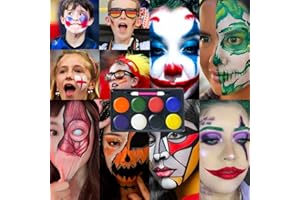 HISUNBEN Palette de Maquillage Enfants Carnaval,8 Couleurs Peinture Visage avec , 32Pochoirs,Paillettes -Maquillage Fête de Halloween Noël, Cadeau Pour Enfant Fill