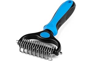 TOCED Dematting Tool for Dogs & Cats, Double Sided Deshedding Dematting Rake Reduce Shedding by 95%, Dog brushes for Shedding Tangles Hair Gently Deshedding Cat Brush for Short & Long Haired Pet（Blue）