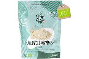 ‎CIBO CRUDO CRUDO BIOLOGICO VEGAN Hafermehl Bio - 500g. Hafer Mehl zum Backen. Hafervollkornmehl für Pizza Pasta oder Desserts wie Pfannkuchen.