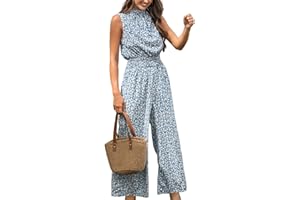 CUPSHE Damen Jumpsuit Blumen Stehkragen Overall Ärmellos Weites Bein Lang Playsuit Sommer Lose Hosenanzug mit Taschen
