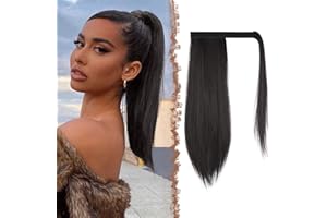 ‎FESHFEN FESHFEN Pferdeschwanz Extensions Glatt Lang Pferdeschwanz Verlängerung Haarteil Zopf Clip in Ponytail Extension Synthetik Haare Extensions Zopf Haarverlängerung für Damen, 40 cm Schwarzes Braun