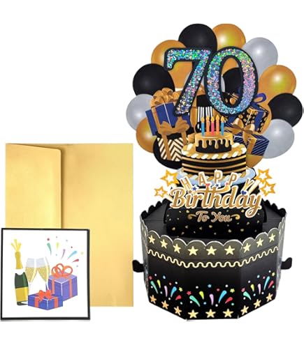 LINPOPUP® 3D Pop-Up Card 70th Birthday, Birthday Card With Envelope, Happy Birthday - Gift For Boyfriend, Husband, Grandpa, 70 Number Blue, N25 - View #7