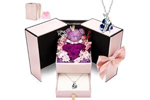 CSYY Rose éTernelle, Saint Valentin Boîte Rose Éternelle Cadeau Anniversaire Femme Ours Bijoux Collier Coeur Carte Maman Couple Petites Amie Noël