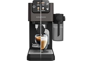 ‎GRUNDIG GRUNDIG KSM 5330 Siebträgermaschine mit integriertem Milchbehälter, 1628 W Leistung, 15 bar Pumpendruck, Zweifachdüse, farbiges Touch-Display, BrewSense, CreamyPro, Dark Inox/Schwarz