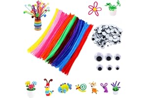 DesertBoy 100 Stück Handwerk Chenille Stiele,Farbiger Chenilledraht,DIY Pfeifenreiniger Basteln,Pfeifenreiniger Set Mit Wackelaugen für DIY Basteln und Dekorationen