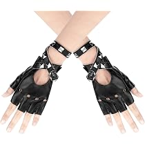 Gants En Cuir PU Demi-Doigts Rouges Avec Clous - Style Punk/Motard - Pour Femmes, Cosplay, Halloween
