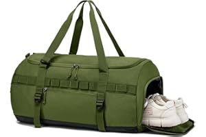 Lyweem Sports Gym Bag Mens - Large 60L Tactical Travel Duffle Bag with Shoes Compartment Women, Overnight Duffel Bag Backpack, Weekend Sports Holdall Bags, Green