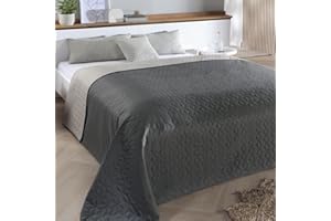 Delindo Lifestyle Colcha Belford gris antracita para cama individual, color liso, acolchado, 140 x 210 cm