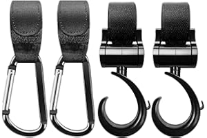 JIASHA Ganchos Carrito Bebé Universal Ganchos para Silla de Paseo 4 Pack Engancha de Cochecito Ganchos Para Cambiar Pañales (Negro)
