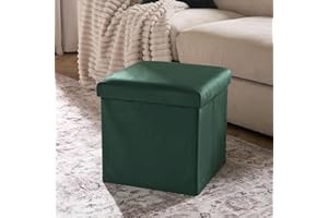 OHS Cube Storage Ottoman Matte Velvet, Forest Green Upholstered Ottoman Storage Box Space Saving Footrest with Hidden Storage & Lid For Livingroom Bedroom or Office, One Size