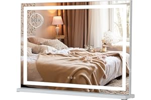 eklipt Schminkspiegel mit Beleuchtung,15 Dimmbare LED Licht Hollywood Spiegel mit Beleuchtung Groß,3 Farbtemperatur Licht, Touch Control Tischplatte oder Wandhalterung (mit LED Licht,80x12x56cm,Weiß)