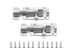 KZNKZN 2 Pack Stainless Steel Sliding Bolt Latch Lock, 2 Inch (Silver)， Door Bolts Lock Latch,Resistant Small Plate Latches for Securing Internal Doors for Bedrooms, Bathrooms, Cupboards and Storage Units,