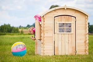 Timbela Kinderspielhaus aus Holz OHNE BÖDEN - Spielhaus im Freien für Kinder - B112xL146xH145 cm/1,1m2 Gartenspielhaus - Garten-Sommerhaus für Kinder M505
