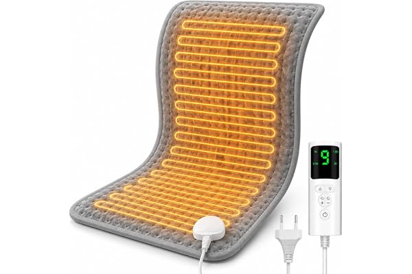UOHHBOE 75W elektrisk värmedyna 30x60cm värmematta med 9 temperaturinställningar, 4 timerinställningar, maskintvättbar, automatisk avstängning, för rygg, nacke och axlar