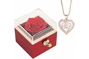 Wenbones Prawdziwa wieczna róża ze srebrnym naszyjnikiem próby 925 Kobieta z sercem, kocham Cię na zawsze prezent, pomysły na prezent dla kobiet, prezent na rocznicę ślubu, prezent urodzinowy mama, 9